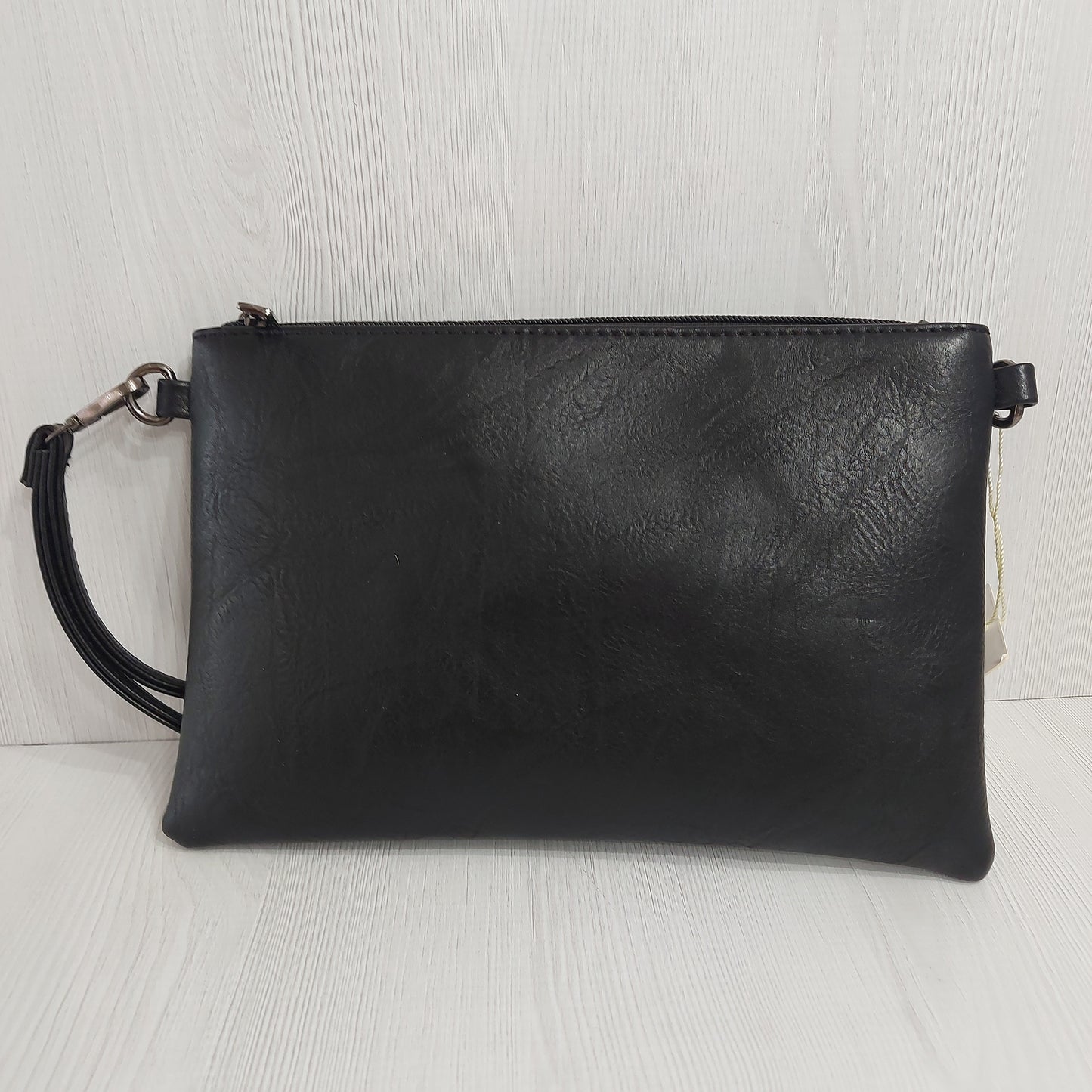 Black clutch bag with wrist strap