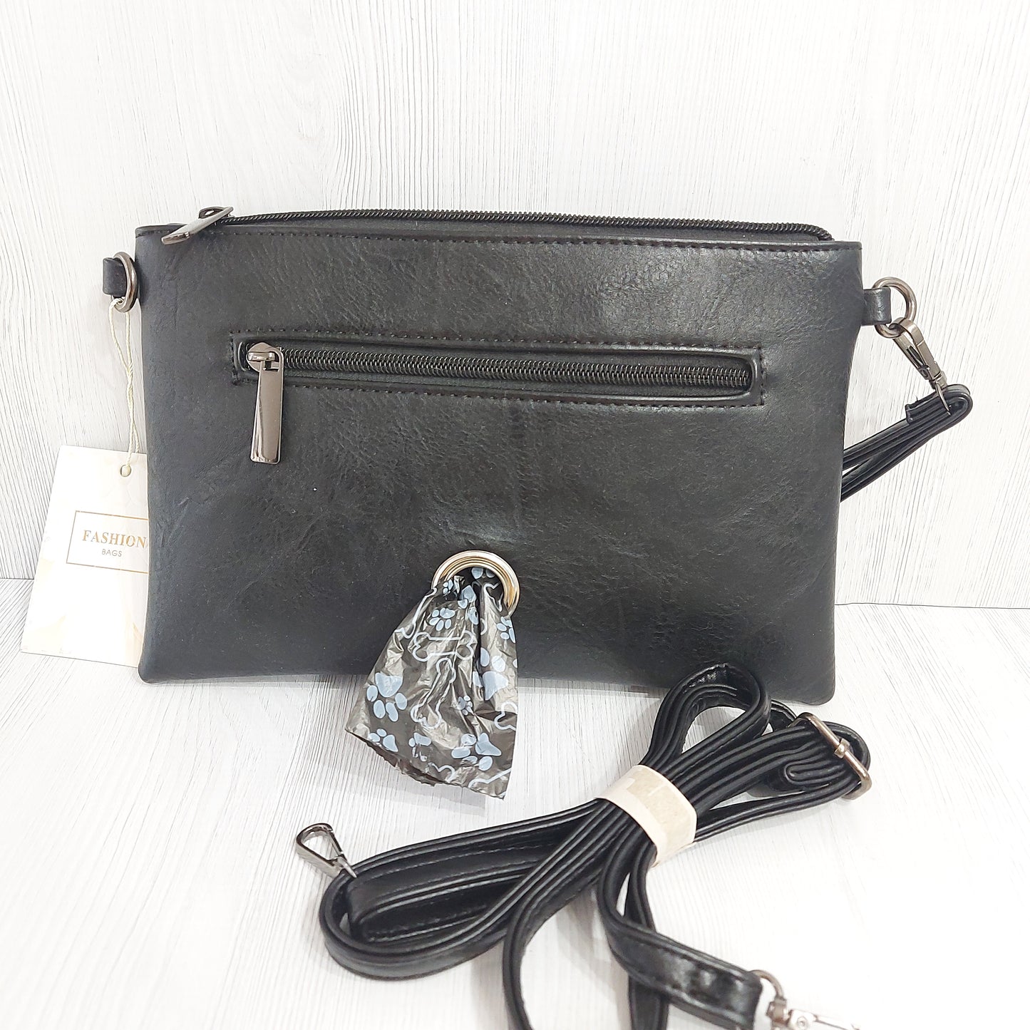 Black clutch bag with wrist strap