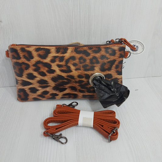 Brown & white animal print faux leather clutch bag